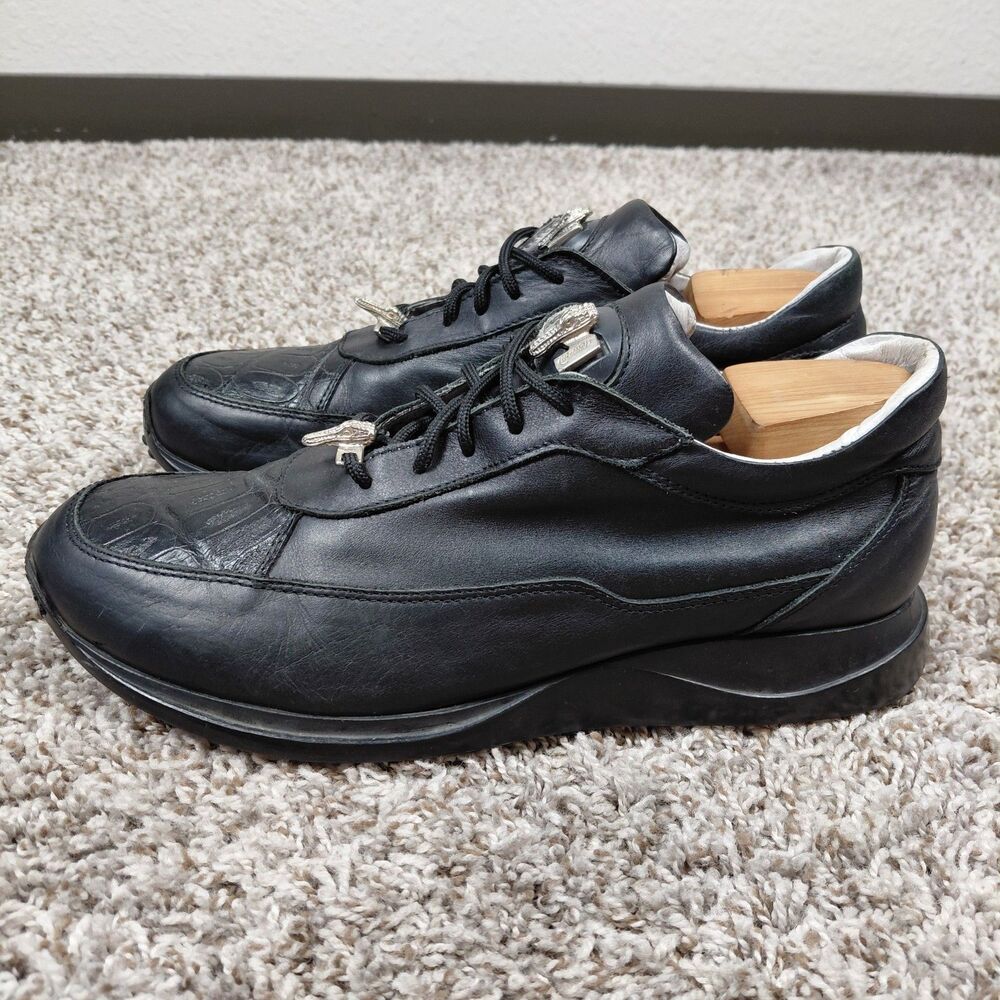 Mauri 8900 Genuine Alligator Nappa Leather Sneakers Shoes Mens 11 US 44 EU Black